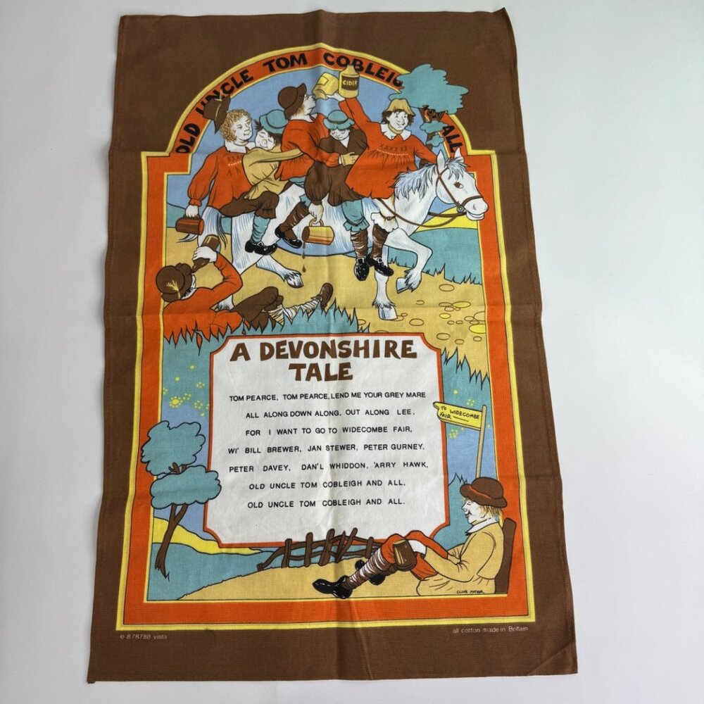 Vintage Kitchen Dish Towel Old Uncle Cobleigh Devonshire Tale Clive Mayor